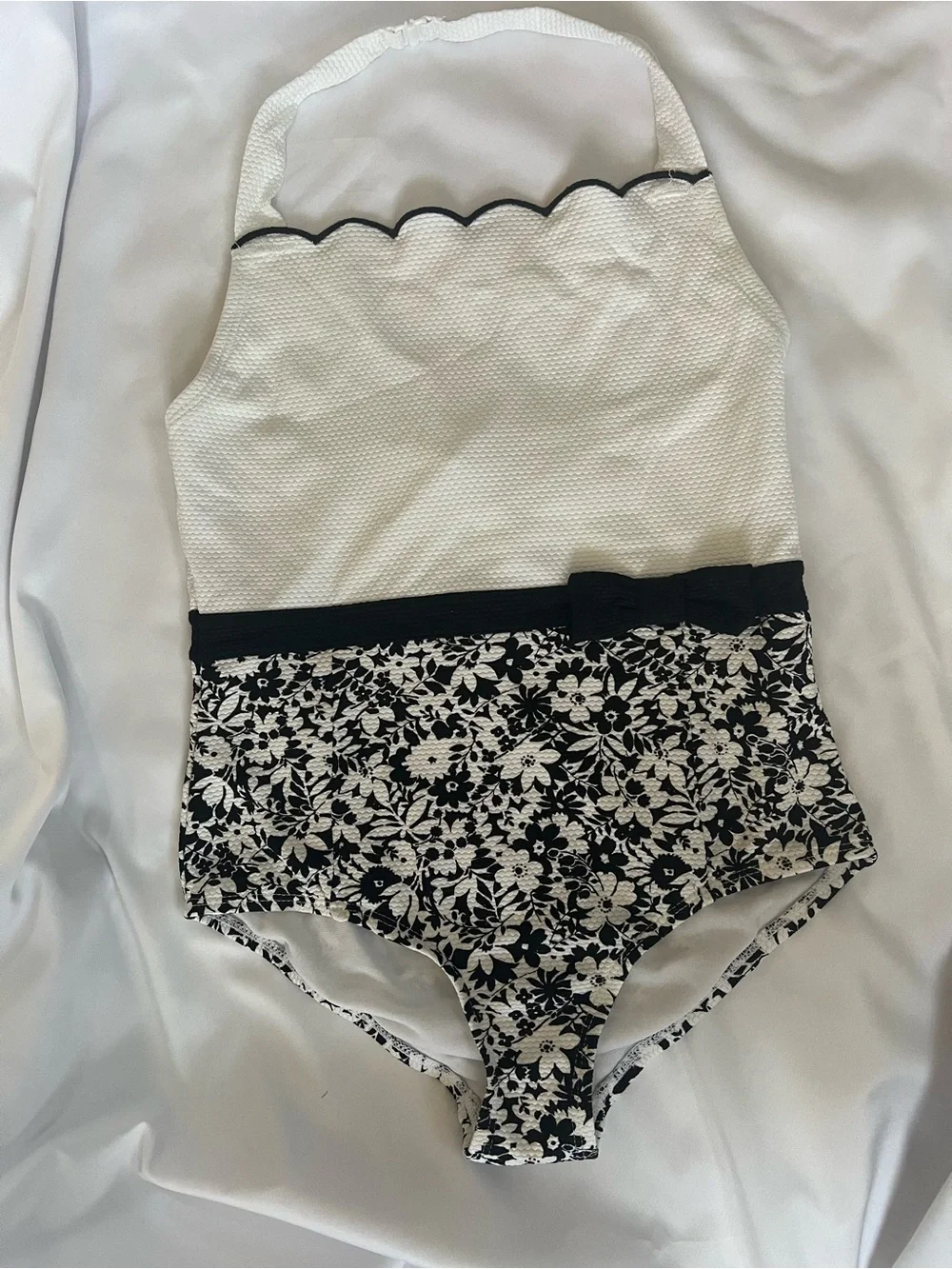 Janie and Jack Girls One-Piece Swimsuit | Size 12 | Black & White Floral